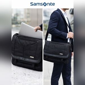 Samsonite Black Laptop Messenger Travel Bag Business Shoulder Zip Compartments